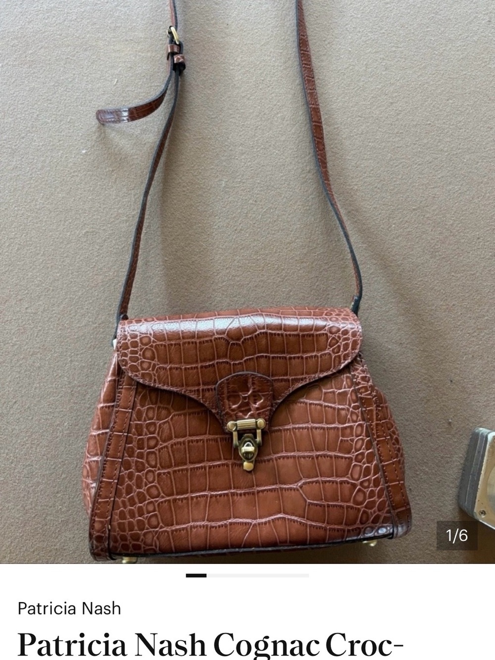 Patricia Nash Croc-Embossed Saddle Crossbody in Cognac Brown